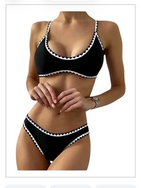 ZAFUL Tie Back Padded High Cut Bralette Bikini Set Size M